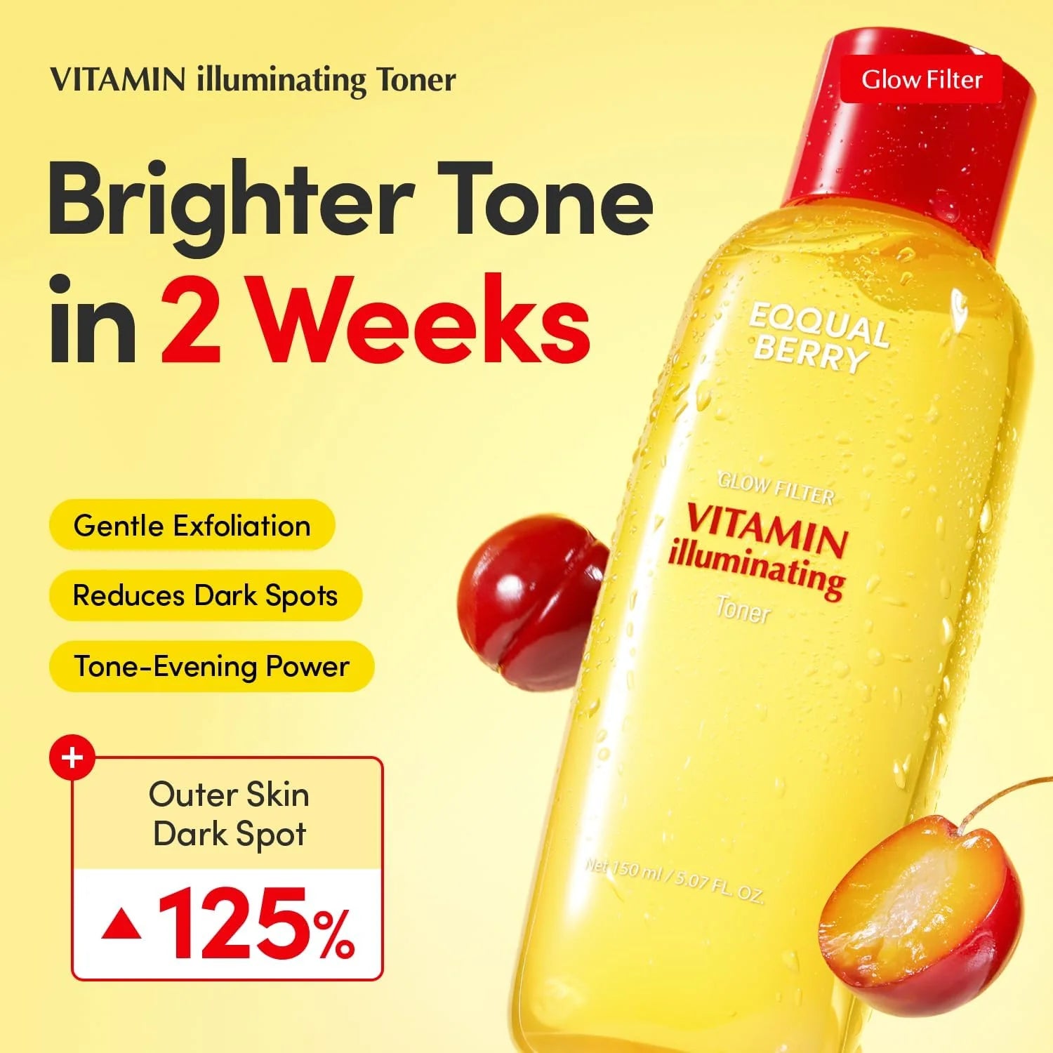 EQQUALBERRY Vitamin Illuminating Toner - Brightening Vitamin C & Niacinamide 3% | Gentle Daily Exfoliating | Skin-Prep Hydration for Glowy Skin
