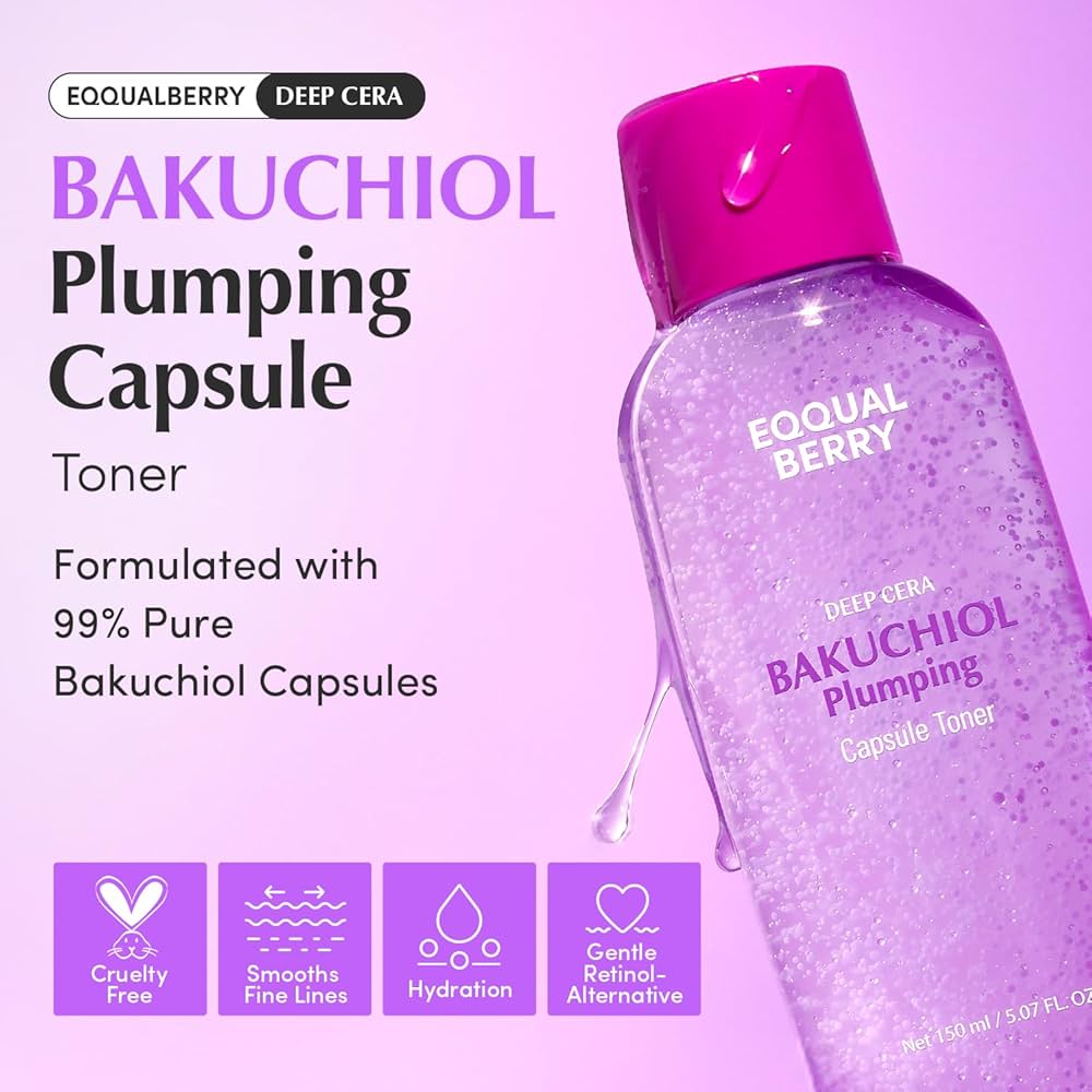 EQQUALBERRY Bakuchiol Plumping Capsule Toner - Natural Retinol Alternative Face Toner
